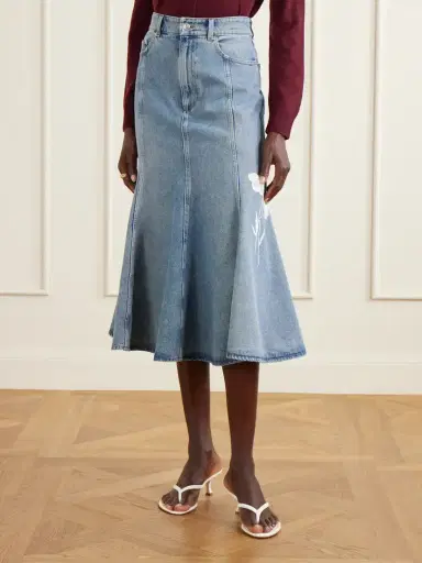 Erdem Embroidered Paneled Denim Midi Skirt | Thumbnail 3 Erdem Embroidered Paneled Denim Midi Skirt | Thumbnail 3