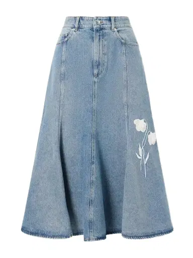 Erdem Embroidered Paneled Denim Midi Skirt | Thumbnail 1 Erdem Embroidered Paneled Denim Midi Skirt | Thumbnail 1