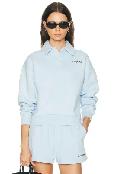 Sporty & Rich Serif Logo Embroidered Polo Sweatshirt | Thumbnail 6