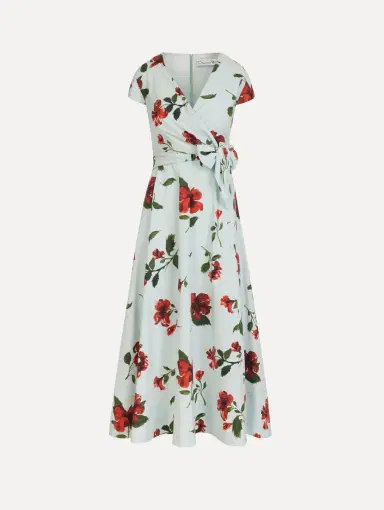 Oscar de la Renta Hibiscus Cotton Poplin Wrap Dress | Thumbnail 2