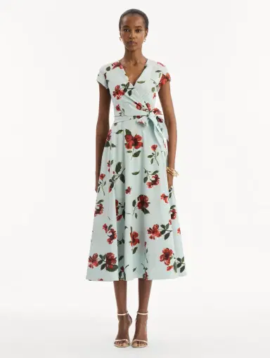 Oscar de la Renta Hibiscus Cotton Poplin Wrap Dress | Thumbnail 3