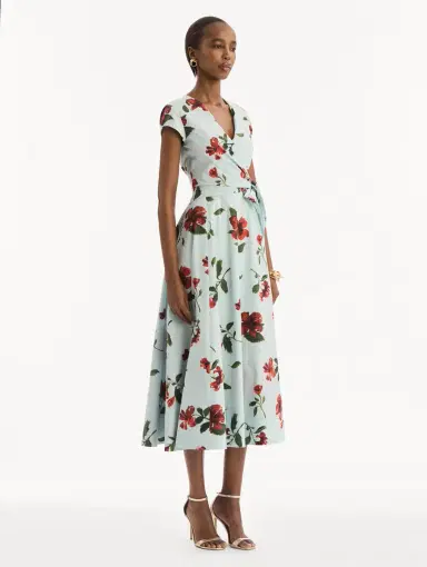 Oscar de la Renta Hibiscus Cotton Poplin Wrap Dress | Thumbnail 5