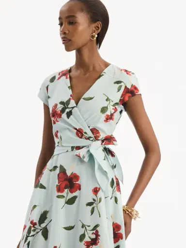 Oscar de la Renta Hibiscus Cotton Poplin Wrap Dress | Thumbnail 6