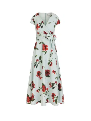 Oscar de la Renta Hibiscus Cotton Poplin Wrap Dress | Thumbnail 1