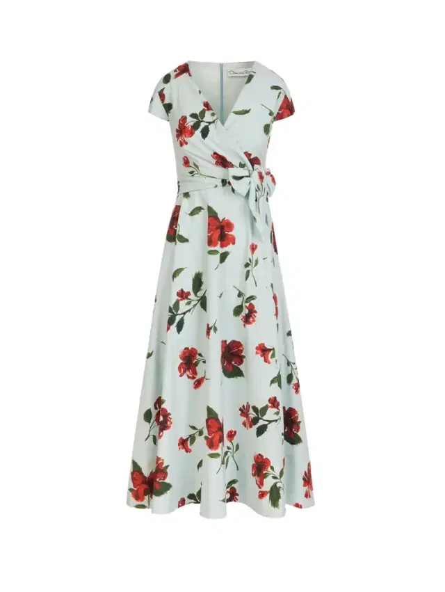 Oscar de la Renta Hibiscus Cotton Poplin Wrap Dress