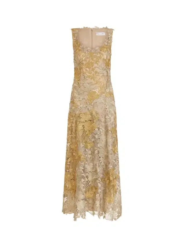 Oscar de la Renta Hibiscus Metallic Guipure Cocktail Dress
