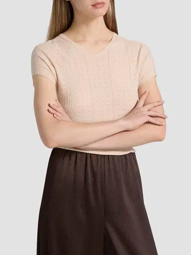 Vince Women's Pointelle Wool T-Shirt - Blush Cloud - Size XXS | Thumbnail 3
