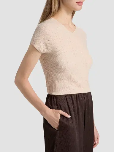 Vince Women's Pointelle Wool T-Shirt - Blush Cloud - Size XXS | Thumbnail 4