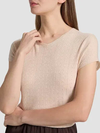 Vince Women's Pointelle Wool T-Shirt - Blush Cloud - Size XXS | Thumbnail 6