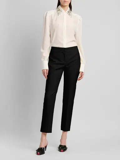 McQueen Women's Floral-Embellished Collar Silk Shirt - Light | Thumbnail 2