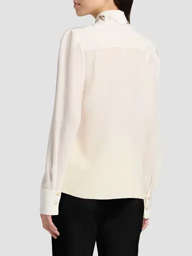 McQueen Women's Floral-Embellished Collar Silk Shirt - Light | Thumbnail 5