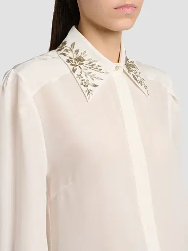 McQueen Women's Floral-Embellished Collar Silk Shirt - Light | Thumbnail 6
