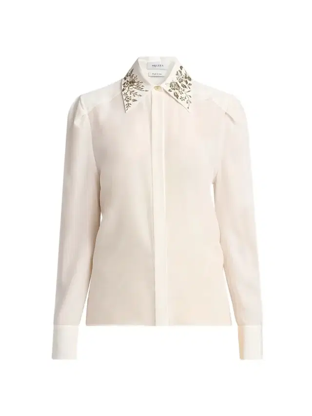Women's Floral-Embellished Collar Silk Shirt - Light