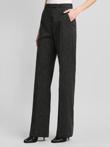 Alexander McQueen Women's Speckled Wool Slim-Fit Straight-Leg Trousers - Grey - Size 10 | Thumbnail 4 Alexander McQueen Women's Speckled Wool Slim-Fit Straight-Leg Trousers - Grey - Size 10 | Thumbnail 4