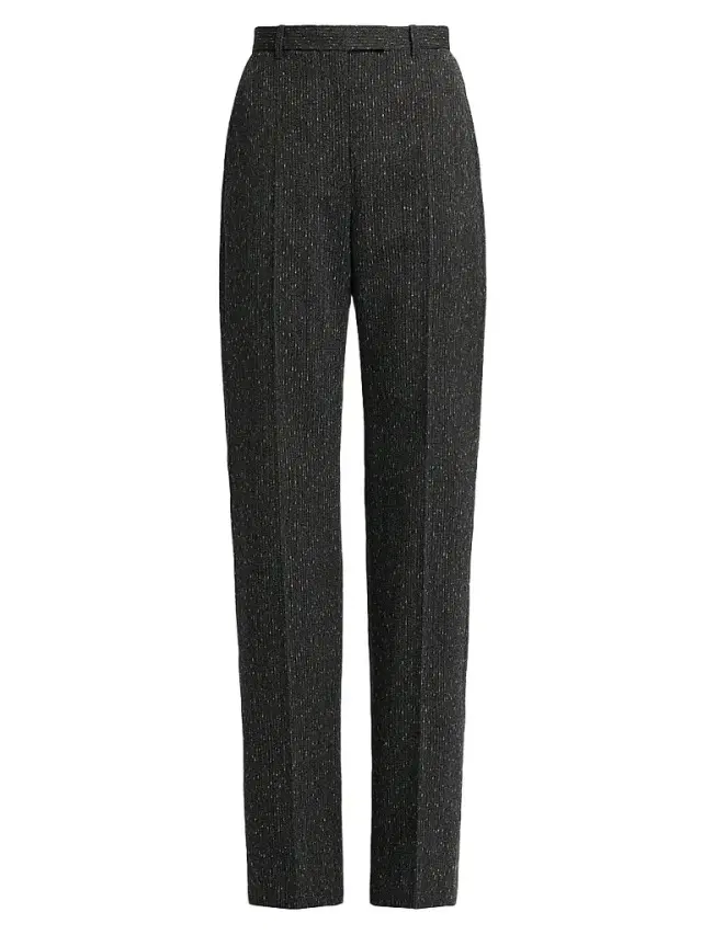 McQueen Women's Speckled Wool Slim-Fit Straight-Leg Trousers - Grey