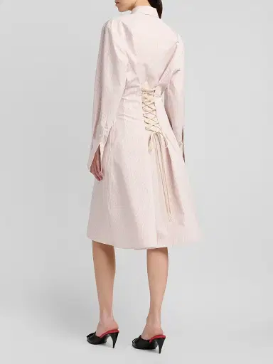 Alexander McQueen Women's Striped Cotton-Silk Lace-Up Shirtdress - Ivory Pink - Size 14 | Thumbnail 5 Alexander McQueen Women's Striped Cotton-Silk Lace-Up Shirtdress - Ivory Pink - Size 14 | Thumbnail 5