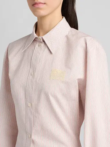 Alexander McQueen Women's Striped Cotton-Silk Lace-Up Shirtdress - Ivory Pink - Size 14 | Thumbnail 6 Alexander McQueen Women's Striped Cotton-Silk Lace-Up Shirtdress - Ivory Pink - Size 14 | Thumbnail 6