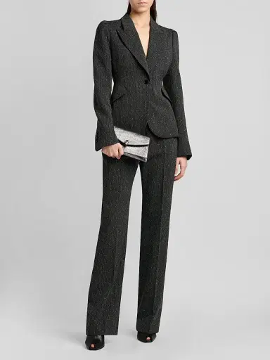 Alexander McQueen Women's Speckled Wool One-Button Blazer - Grey - Size 10 | Thumbnail 2 Alexander McQueen Women's Speckled Wool One-Button Blazer - Grey - Size 10 | Thumbnail 2