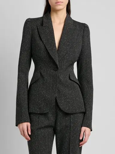 Alexander McQueen Women's Speckled Wool One-Button Blazer - Grey - Size 10 | Thumbnail 3 Alexander McQueen Women's Speckled Wool One-Button Blazer - Grey - Size 10 | Thumbnail 3
