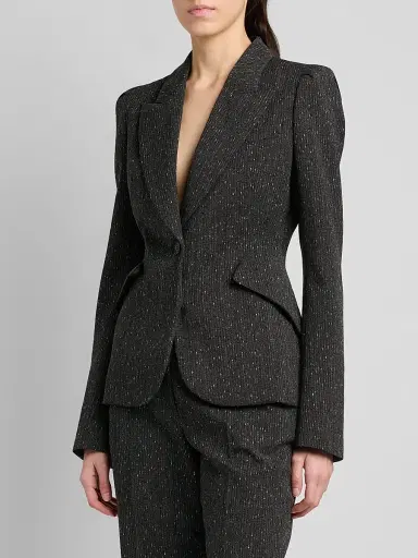 Alexander McQueen Women's Speckled Wool One-Button Blazer - Grey - Size 10 | Thumbnail 4 Alexander McQueen Women's Speckled Wool One-Button Blazer - Grey - Size 10 | Thumbnail 4