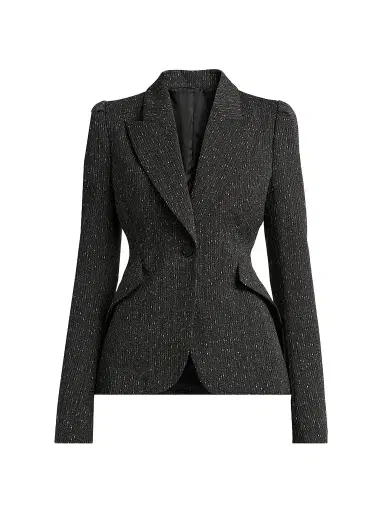 Alexander McQueen Women's Speckled Wool One-Button Blazer - Grey - Size 10 | Thumbnail 1 Alexander McQueen Women's Speckled Wool One-Button Blazer - Grey - Size 10 | Thumbnail 1