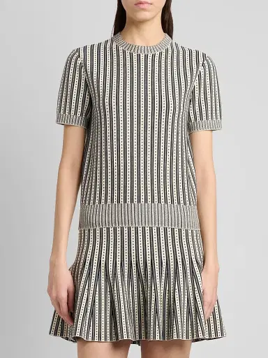 Alexander McQueen Women's Jacquard Striped Crewneck Top - Ivory Navy - Size 12 | Thumbnail 3