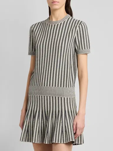 Alexander McQueen Women's Jacquard Striped Crewneck Top - Ivory Navy - Size 12 | Thumbnail 4