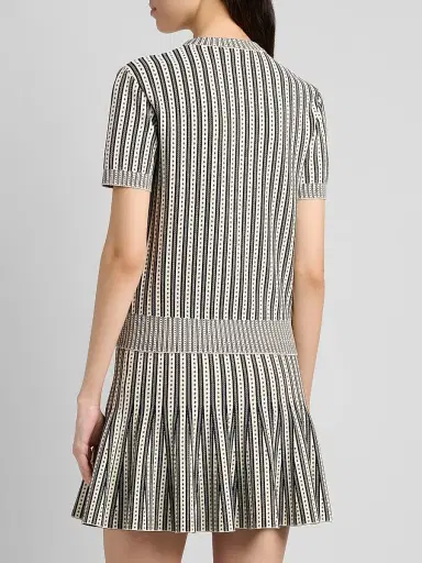 Alexander McQueen Women's Jacquard Striped Crewneck Top - Ivory Navy - Size 12 | Thumbnail 5