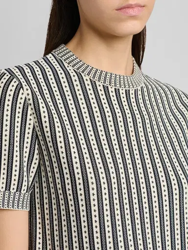 Alexander McQueen Women's Jacquard Striped Crewneck Top - Ivory Navy - Size 12 | Thumbnail 6