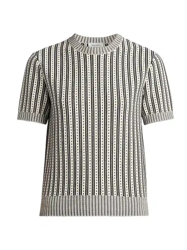 Alexander McQueen Women's Jacquard Striped Crewneck Top - Ivory Navy - Size 12 | Thumbnail 1