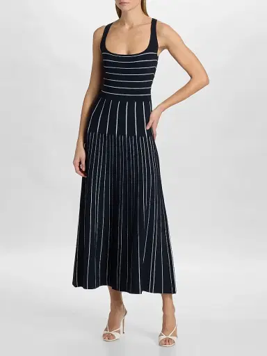 Adam Lippes Women's Gemma Compact Jacqaurd Midi Dress - Navy - Size XL | Thumbnail 2