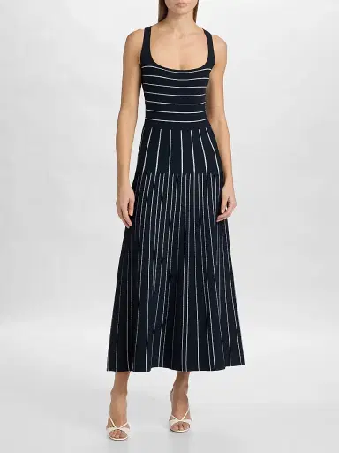Adam Lippes Women's Gemma Compact Jacqaurd Midi Dress - Navy - Size XL | Thumbnail 3