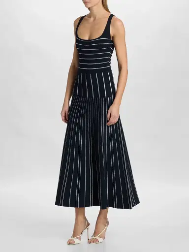 Adam Lippes Women's Gemma Compact Jacqaurd Midi Dress - Navy - Size XL | Thumbnail 4
