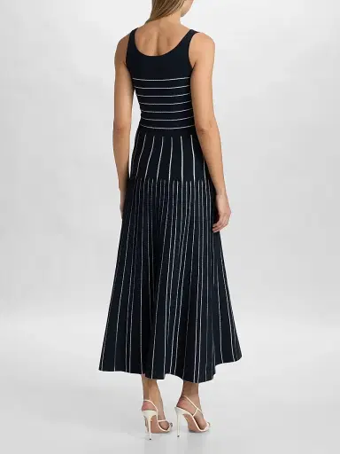 Adam Lippes Women's Gemma Compact Jacqaurd Midi Dress - Navy - Size XL | Thumbnail 5