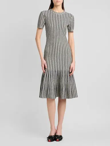 Alexander McQueen Women's Jacquard Striped Flounce Midi Dress - Ivory Navy - Size 10 | Thumbnail 3 Alexander McQueen Women's Jacquard Striped Flounce Midi Dress - Ivory Navy - Size 10 | Thumbnail 3