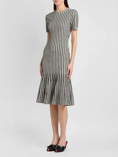 Alexander McQueen Women's Jacquard Striped Flounce Midi Dress - Ivory Navy - Size 10 | Thumbnail 4 Alexander McQueen Women's Jacquard Striped Flounce Midi Dress - Ivory Navy - Size 10 | Thumbnail 4