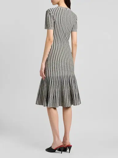 Alexander McQueen Women's Jacquard Striped Flounce Midi Dress - Ivory Navy - Size 10 | Thumbnail 5 Alexander McQueen Women's Jacquard Striped Flounce Midi Dress - Ivory Navy - Size 10 | Thumbnail 5