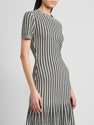 Alexander McQueen Women's Jacquard Striped Flounce Midi Dress - Ivory Navy - Size 10 | Thumbnail 6 Alexander McQueen Women's Jacquard Striped Flounce Midi Dress - Ivory Navy - Size 10 | Thumbnail 6
