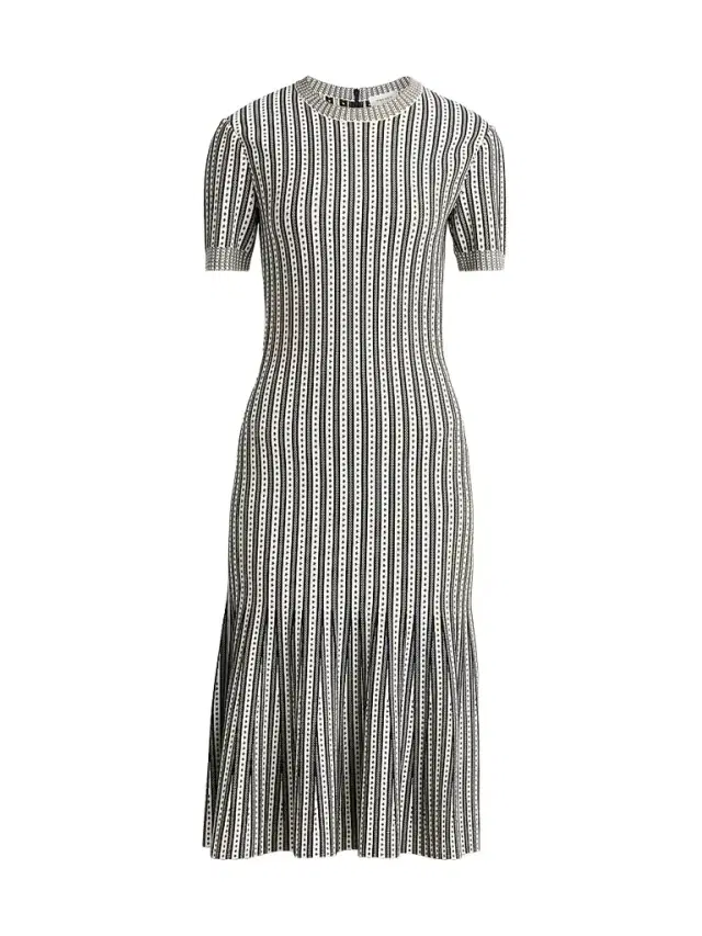 Women's Jacquard Striped Flounce Midi Dress -  Navy