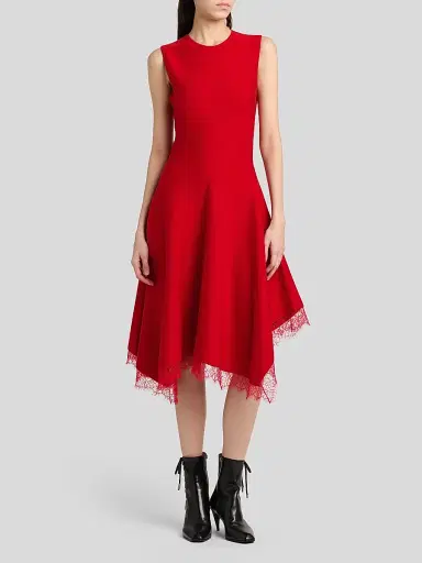 Alexander McQueen Women's Asymmetric Lace-Trim Midi Dress - Love Red - Size 12 | Thumbnail 3 Alexander McQueen Women's Asymmetric Lace-Trim Midi Dress - Love Red - Size 12 | Thumbnail 3
