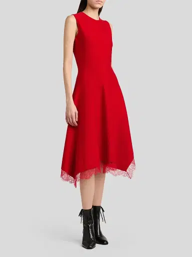 Alexander McQueen Women's Asymmetric Lace-Trim Midi Dress - Love Red - Size 12 | Thumbnail 4 Alexander McQueen Women's Asymmetric Lace-Trim Midi Dress - Love Red - Size 12 | Thumbnail 4
