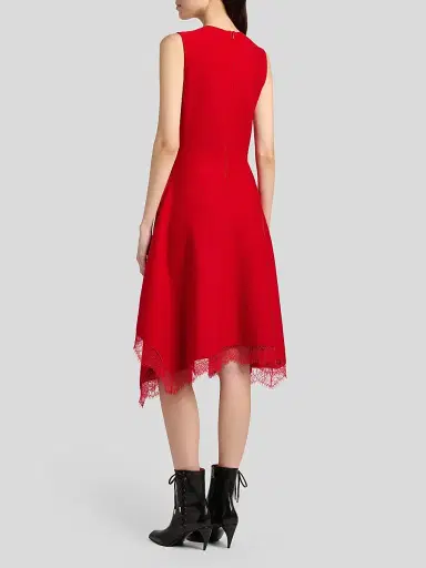 Alexander McQueen Women's Asymmetric Lace-Trim Midi Dress - Love Red - Size 12 | Thumbnail 5 Alexander McQueen Women's Asymmetric Lace-Trim Midi Dress - Love Red - Size 12 | Thumbnail 5