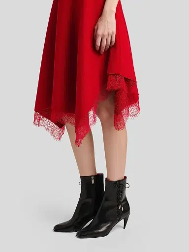Alexander McQueen Women's Asymmetric Lace-Trim Midi Dress - Love Red - Size 12 | Thumbnail 6 Alexander McQueen Women's Asymmetric Lace-Trim Midi Dress - Love Red - Size 12 | Thumbnail 6