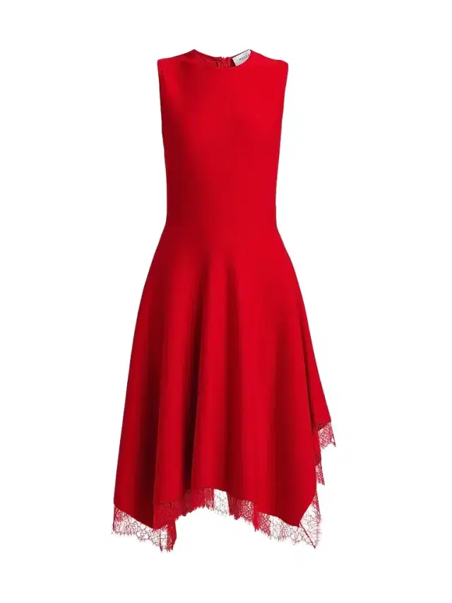 McQueen Women's Asymmetric Lace-Trim Midi Dress - Love Red