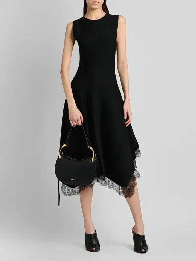 Alexander McQueen Women's Asymmetric Lace-Trim Midi Dress - Black - Size 12 | Thumbnail 2 Alexander McQueen Women's Asymmetric Lace-Trim Midi Dress - Black - Size 12 | Thumbnail 2