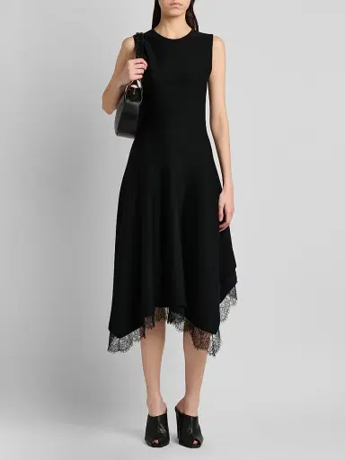 Alexander McQueen Women's Asymmetric Lace-Trim Midi Dress - Black - Size 12 | Thumbnail 3 Alexander McQueen Women's Asymmetric Lace-Trim Midi Dress - Black - Size 12 | Thumbnail 3