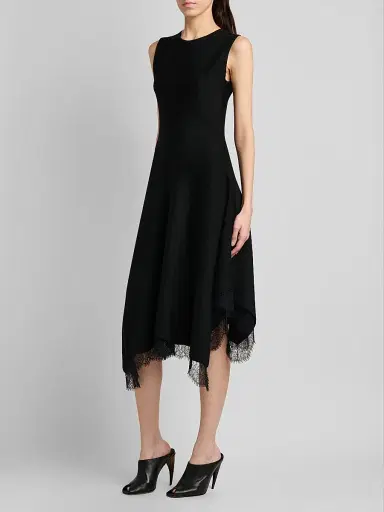 Alexander McQueen Women's Asymmetric Lace-Trim Midi Dress - Black - Size 12 | Thumbnail 4 Alexander McQueen Women's Asymmetric Lace-Trim Midi Dress - Black - Size 12 | Thumbnail 4