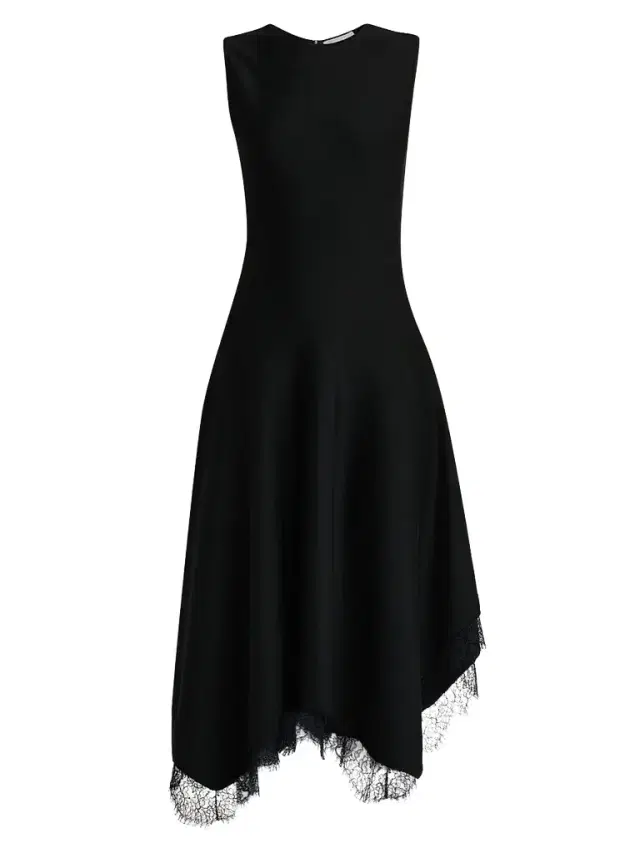 McQueen Women's Asymmetric Lace-Trim Midi Dress - Black