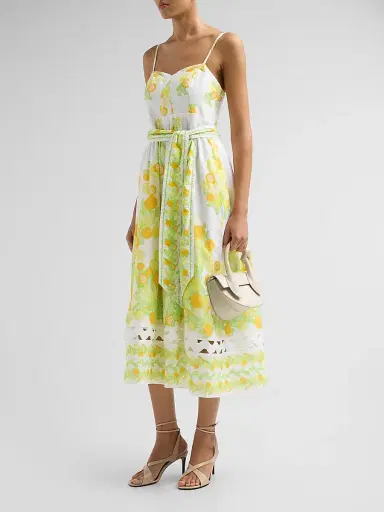 Lilly Pulitzer Women's Katina Printed Cotton Tie-Waist Midi Dress - Resort White Zesty - Size 16 | Thumbnail 4
