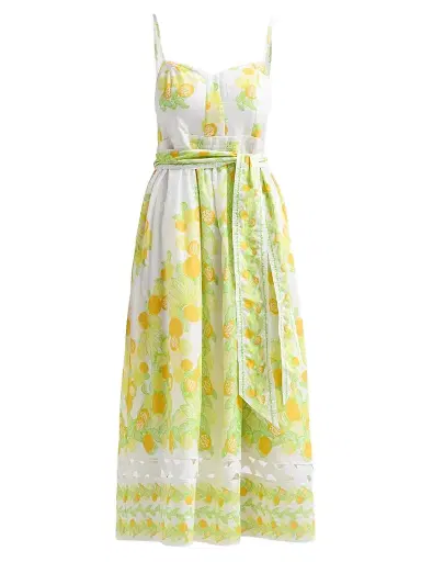 Lilly Pulitzer Women's Katina Printed Cotton Tie-Waist Midi Dress - Resort White Zesty - Size 16 | Thumbnail 1